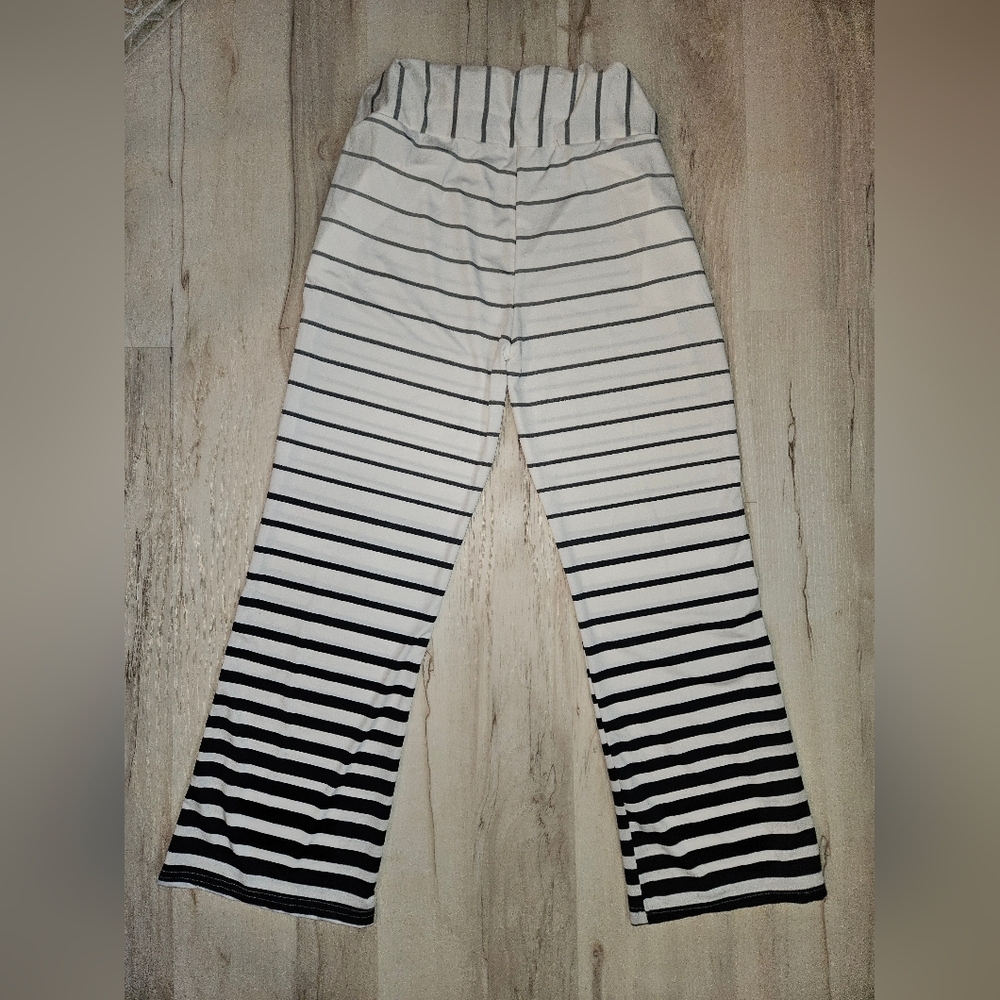 Amazon Black White Striped Wide Leg Soft Palazzo Pants Medium Lounge Pockets - Picture 8 of 10
